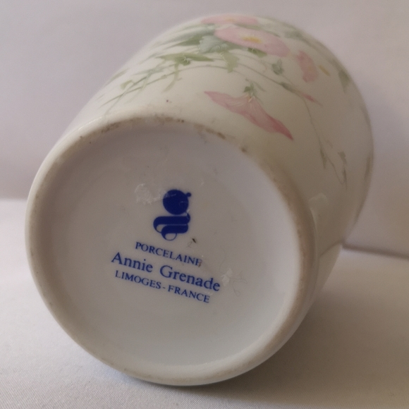 Vintage Limoges France Porcelain Jar w Lid by Artist Annie Grenade, Pink Flowers - Picture 5 of 5